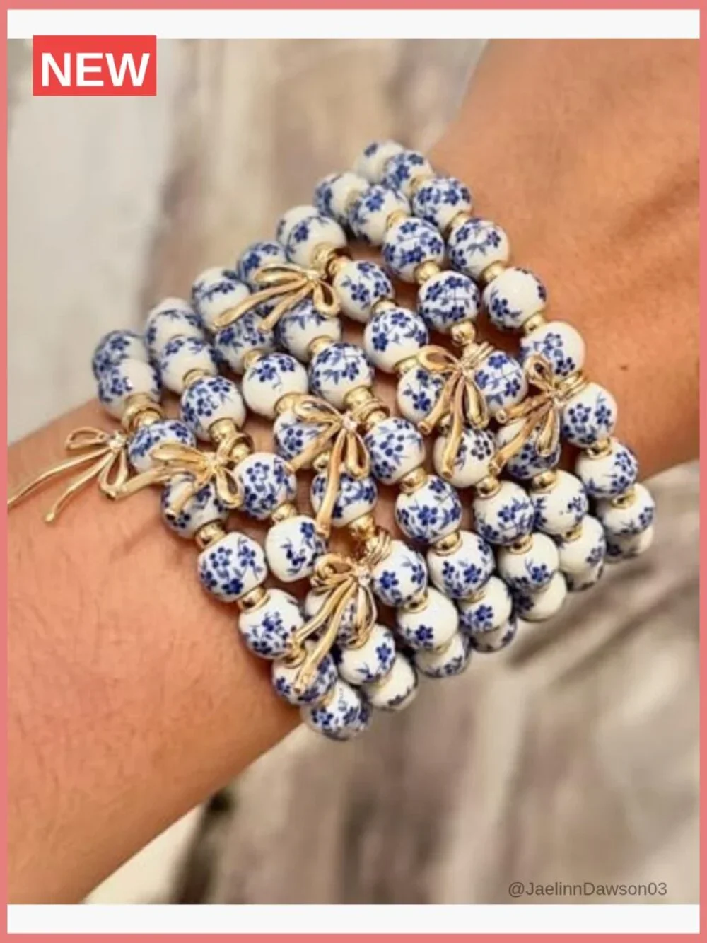 Vintage Bow Charm Stretch Beaded Bracelet Romantic Dainty Jewelry